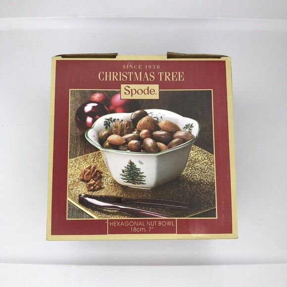 Spode Christmas Tree English Hexagonal Nut Bowl 7” Excellent - Picture 1 of 10